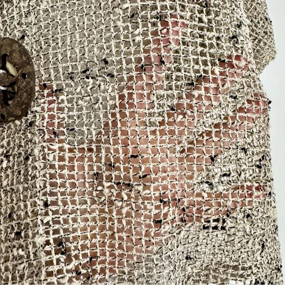 Vintage Open Knit Oatmeal Beige Boho Indie Hipster Big Button Cardigan Sweater - Picture 6 of 8